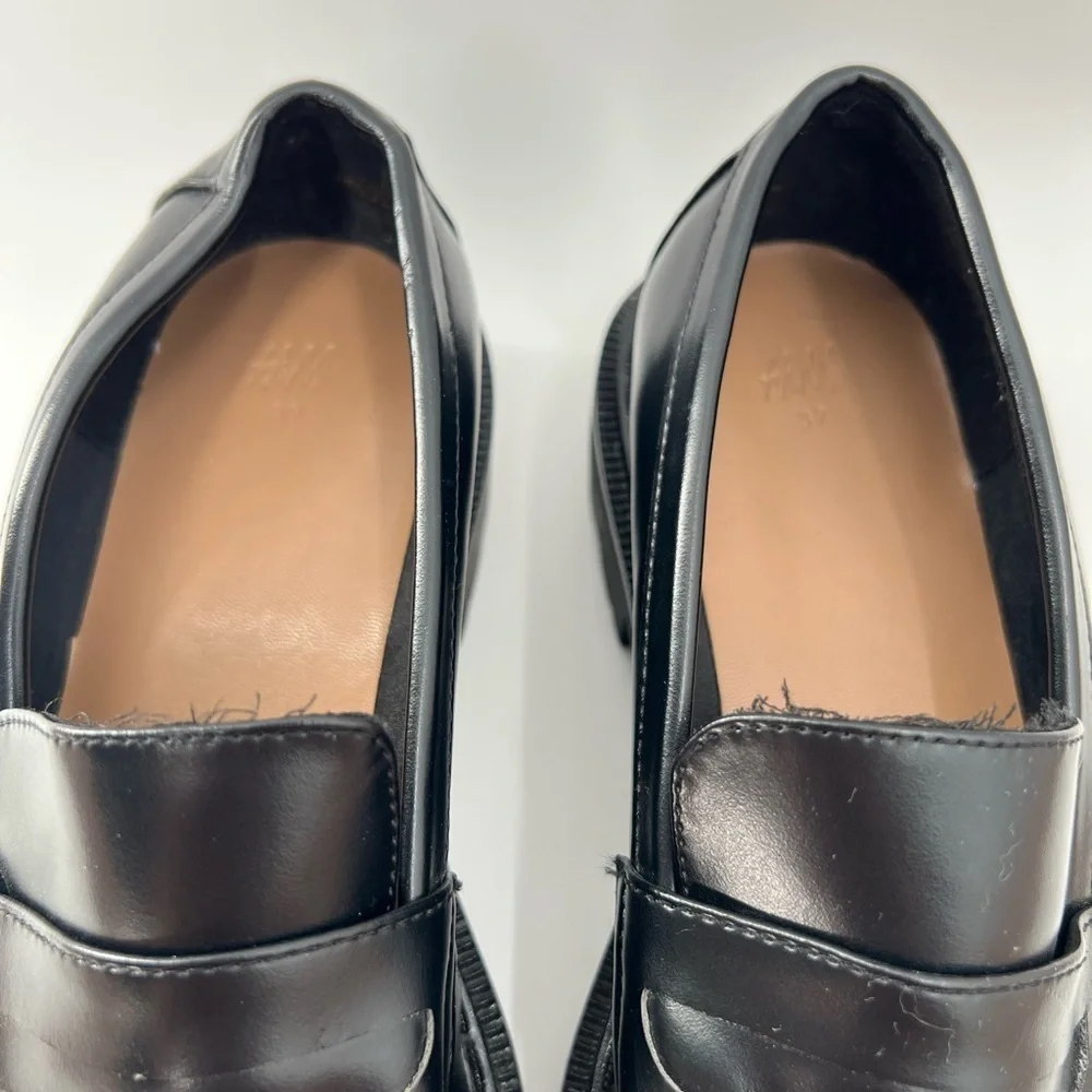 H&M Chunky Platform Black Vegan Leather Slip On Loafers